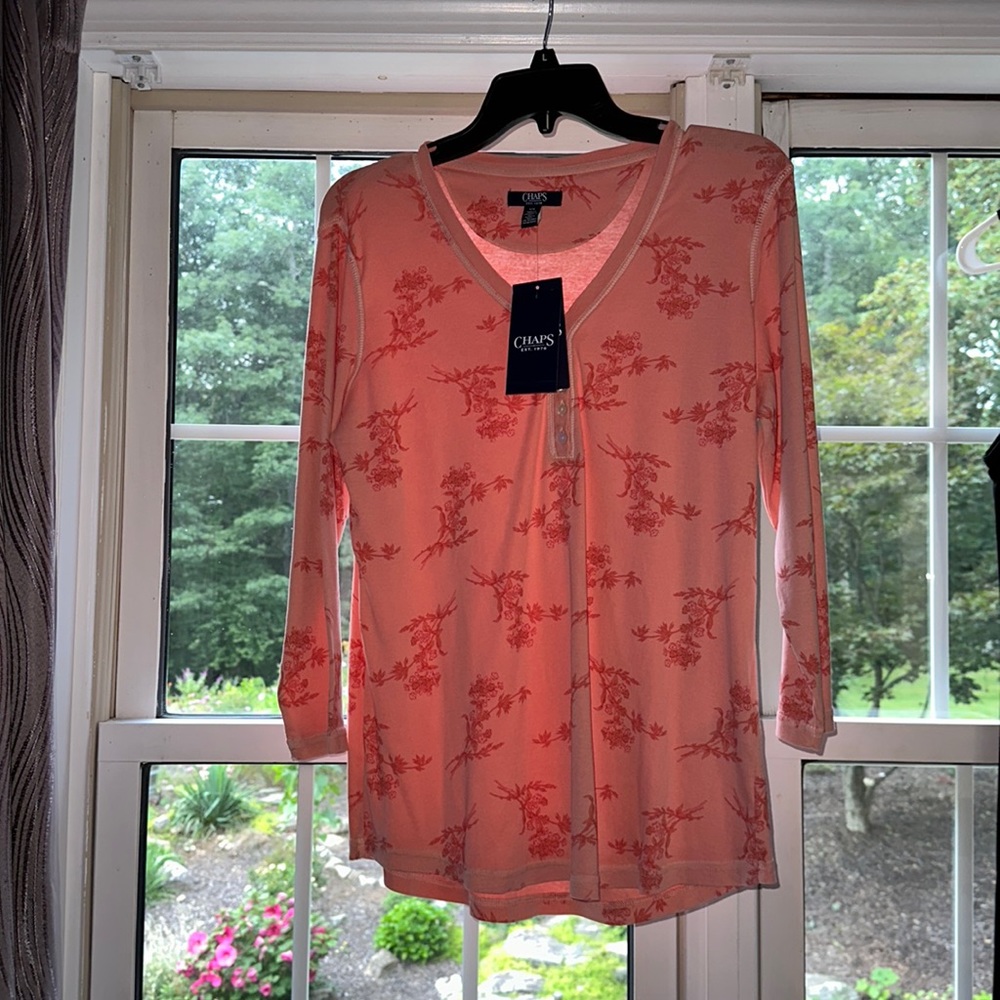 3/4 length long sleeve pink floral Chaps shirt brand new with tags